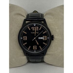 VAVC JS8269 Men's Black Leather Strap Analog Dial Quartz Wrist Watch RQ478